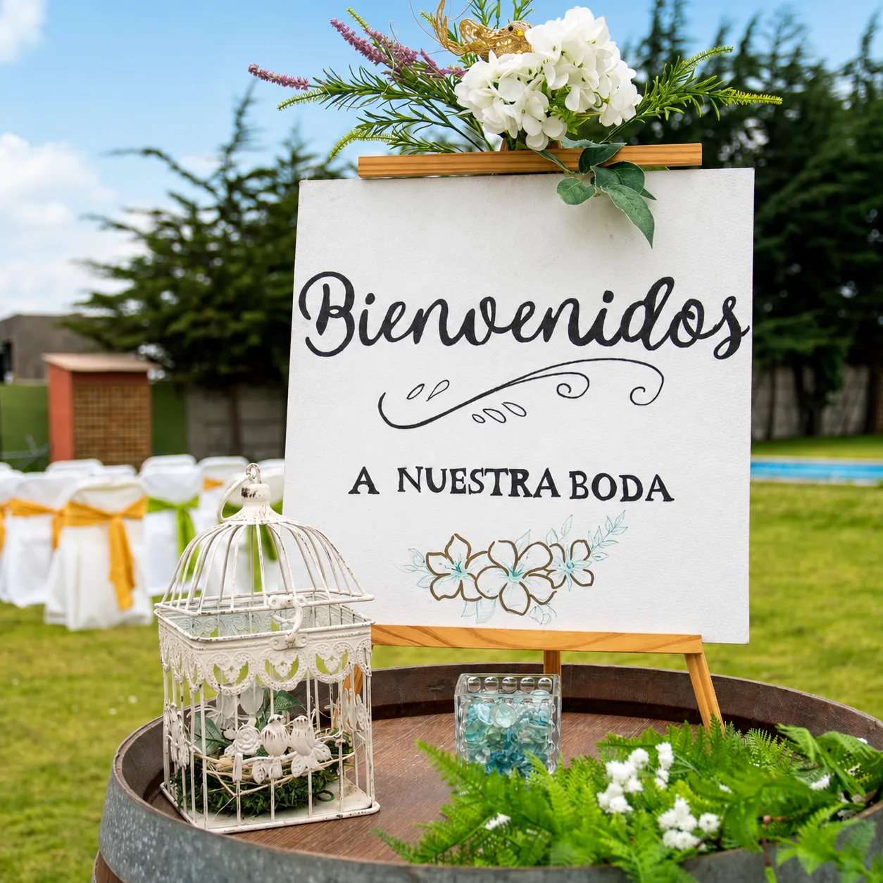 Señal de bienvenida para boda en El Quarzo